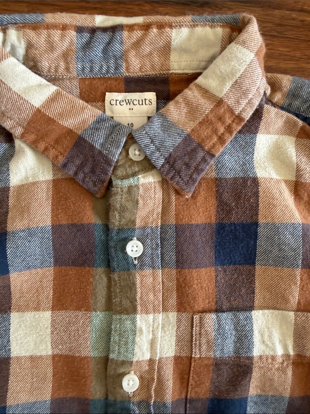 Crewcuts Brown and Blue Plaid Button-Down Flannel Shirt - Size 10
